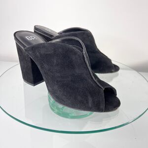 Nordstrom BP Black Suede Leather Mules Size 7M Peep Toe Block Heels